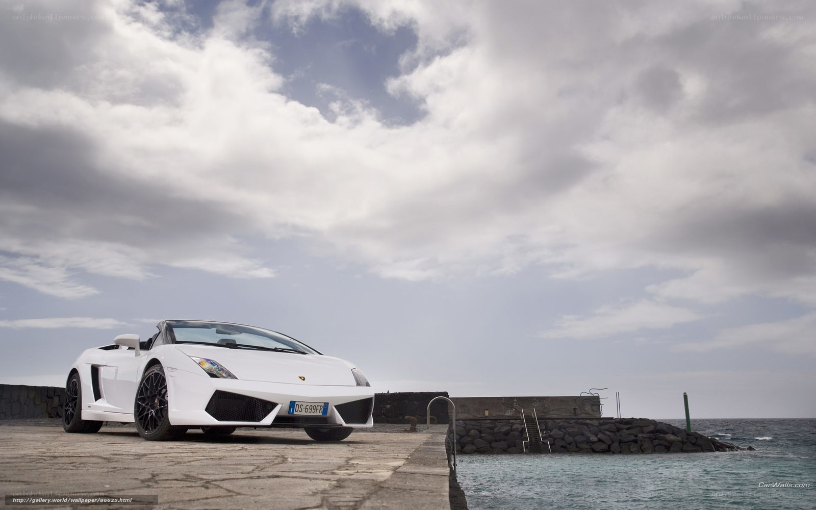 White Lamborghini on a pier