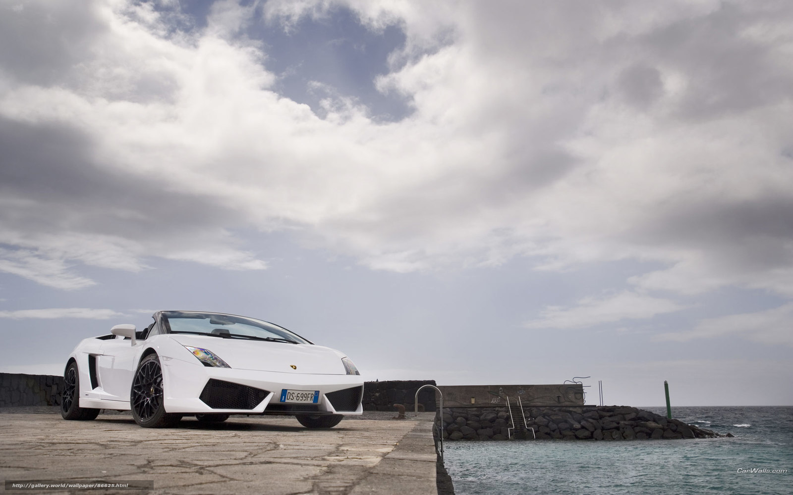 White Lamborghini on a pier