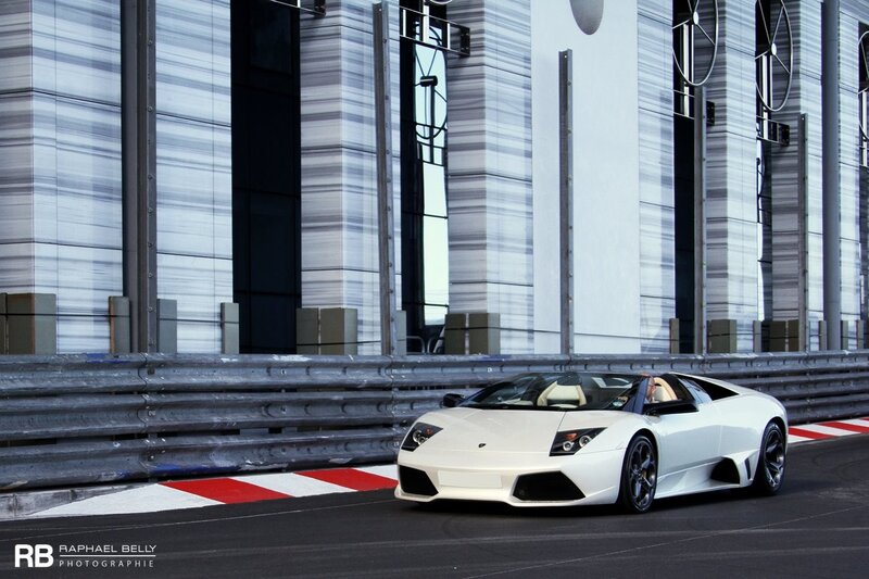 White Lamborghini on a racetrack