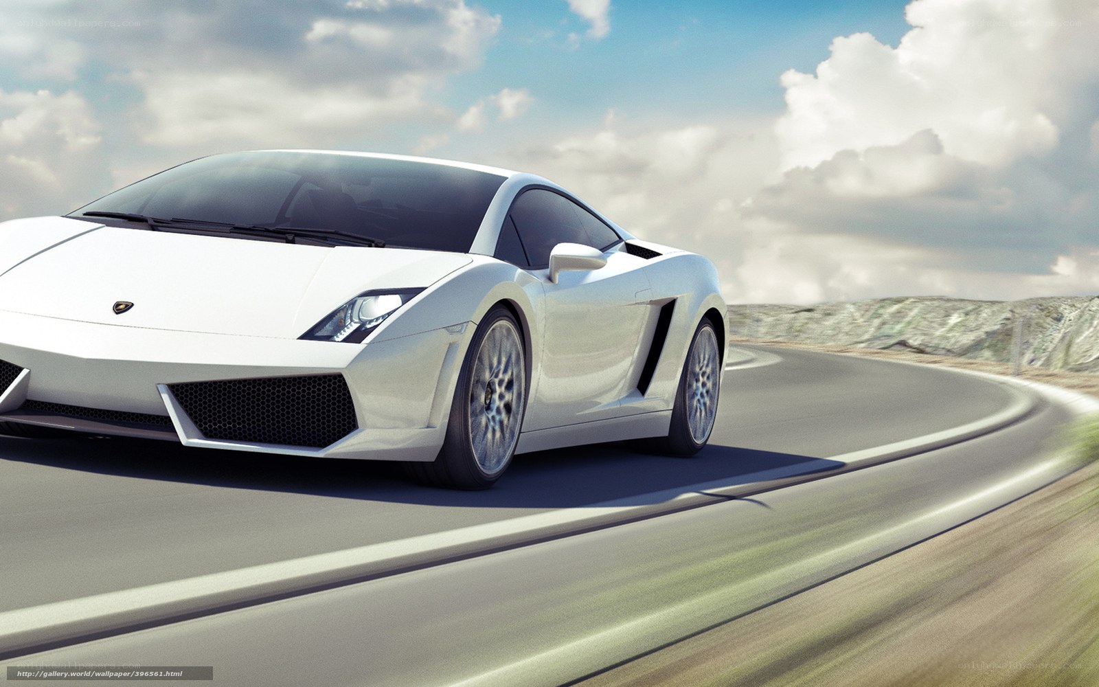 White Lamborghini on a winding road