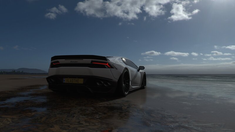 White Lamborghini on Beach — Gray