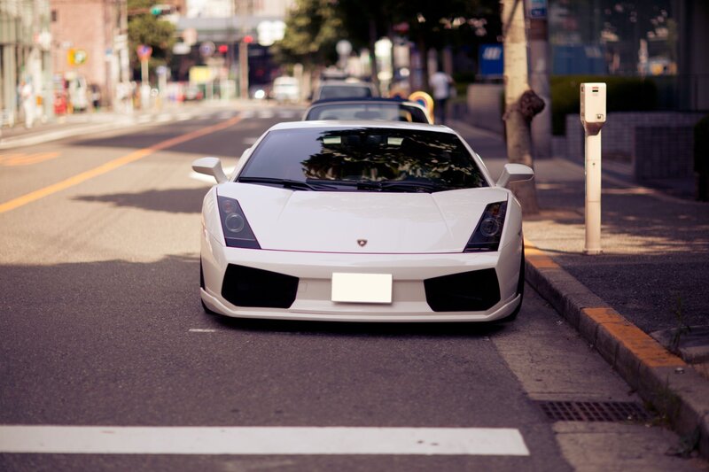 White Lamborghini on city street