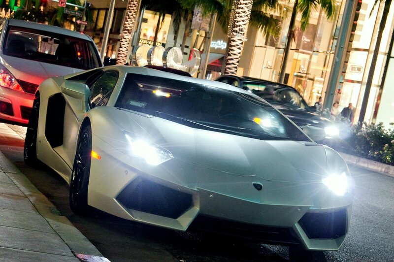 White Lamborghini on city street