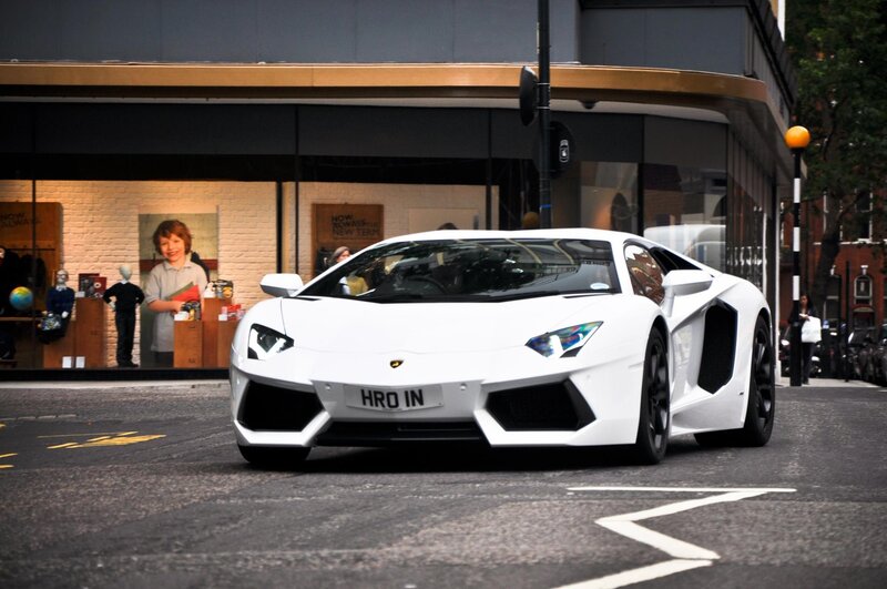 White Lamborghini on city street