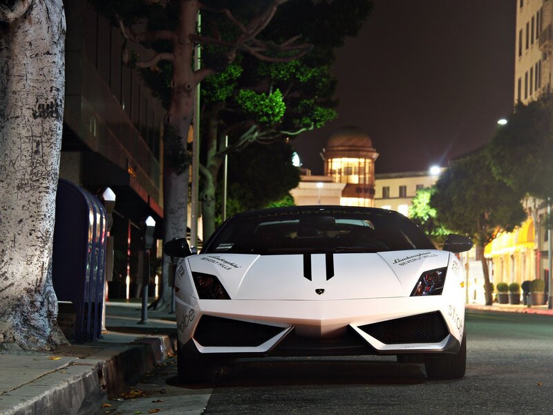 White Lamborghini on city street