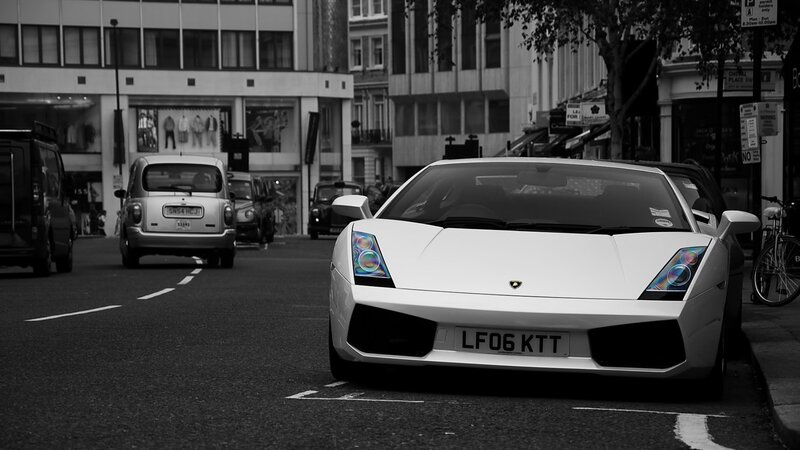 White Lamborghini on city street