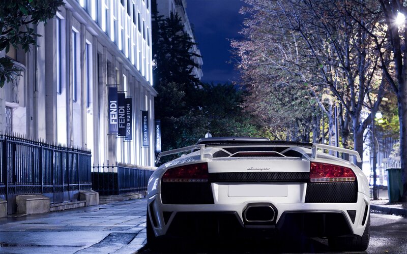 White Lamborghini on city street