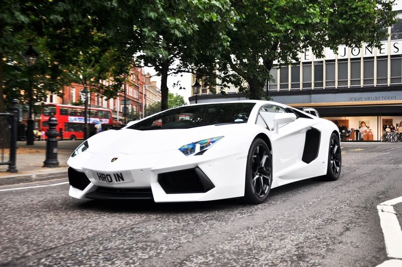 White Lamborghini on city street