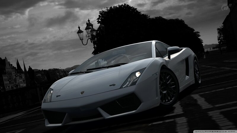 White Lamborghini on city street