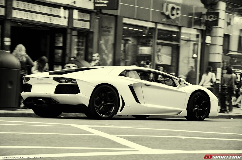 White Lamborghini on city street