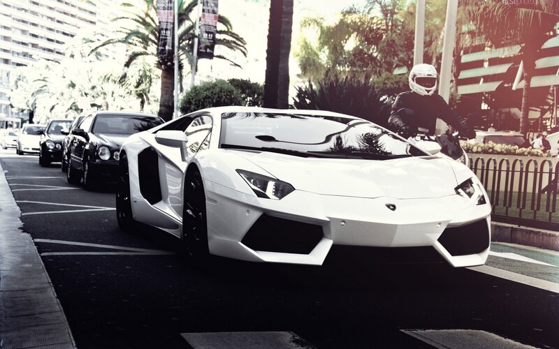 White Lamborghini on city street
