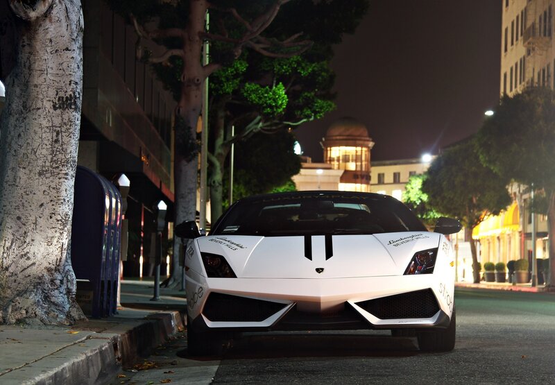 White Lamborghini on city street