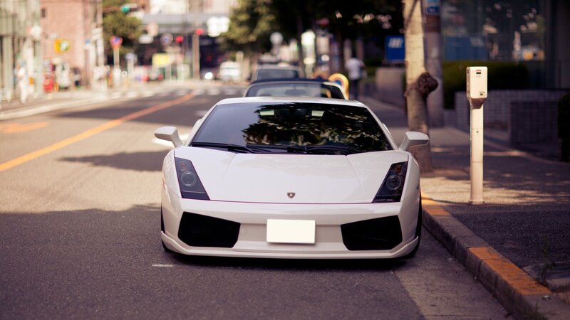 White Lamborghini on city street