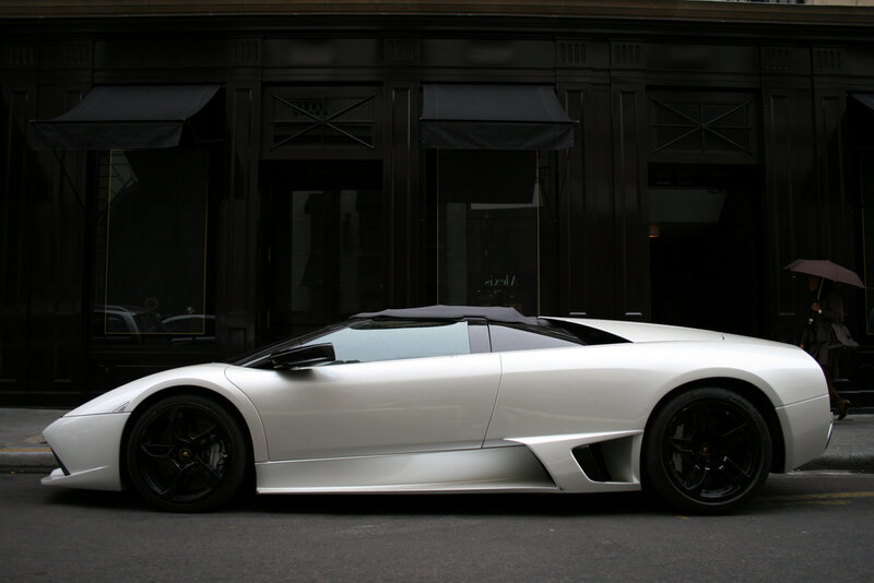White Lamborghini on city street