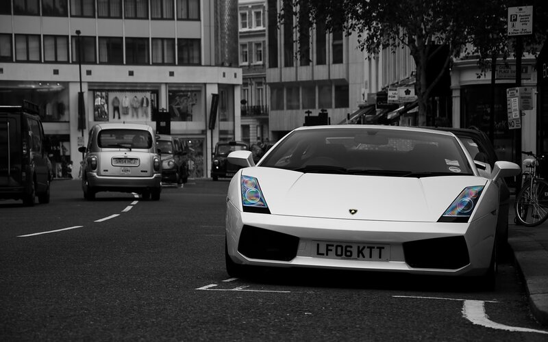 White Lamborghini on city street