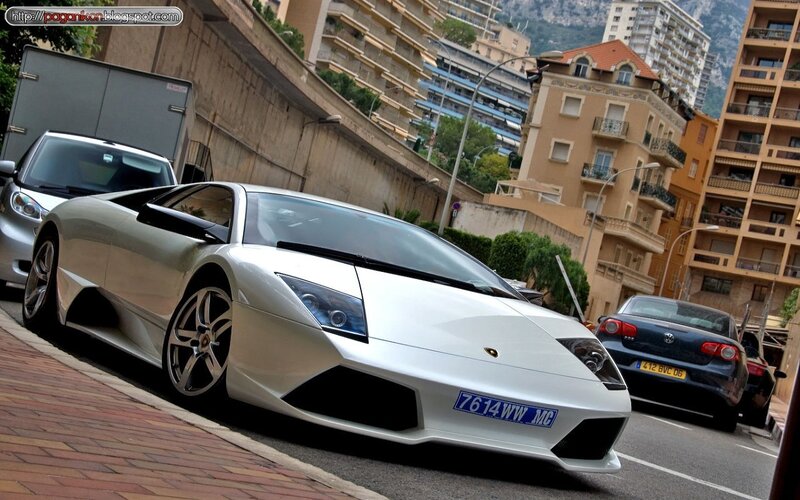 White Lamborghini on city street