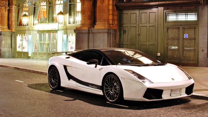 white lamborghini on city street