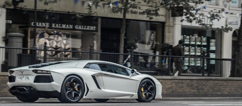 White Lamborghini on city street