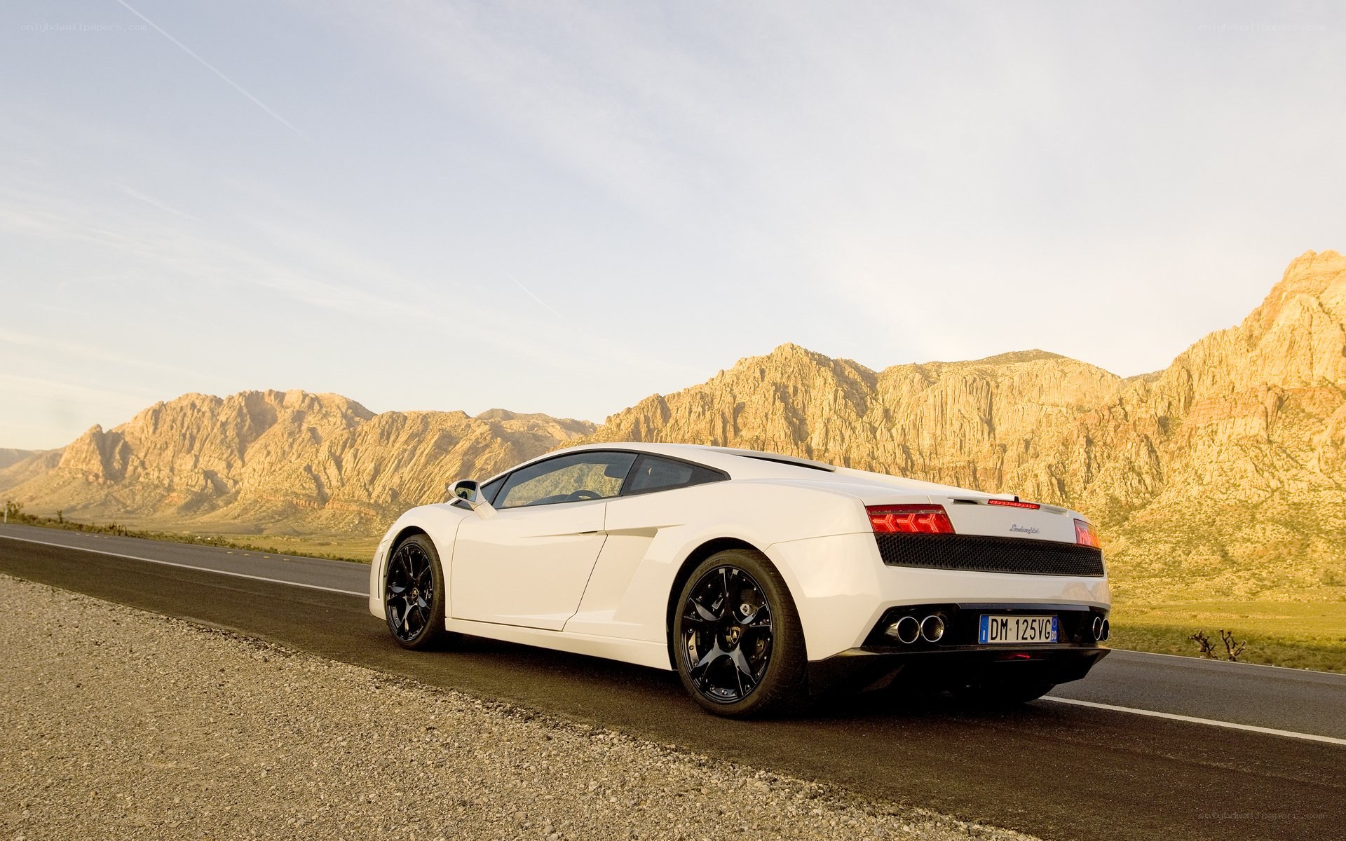 White Lamborghini on desert road