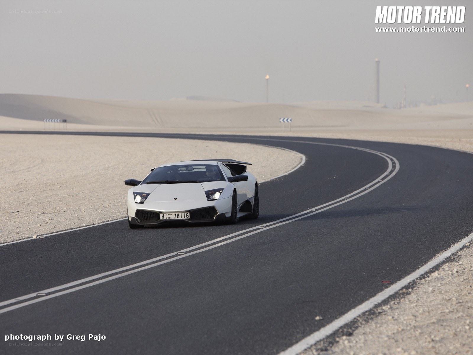 White Lamborghini on desert track