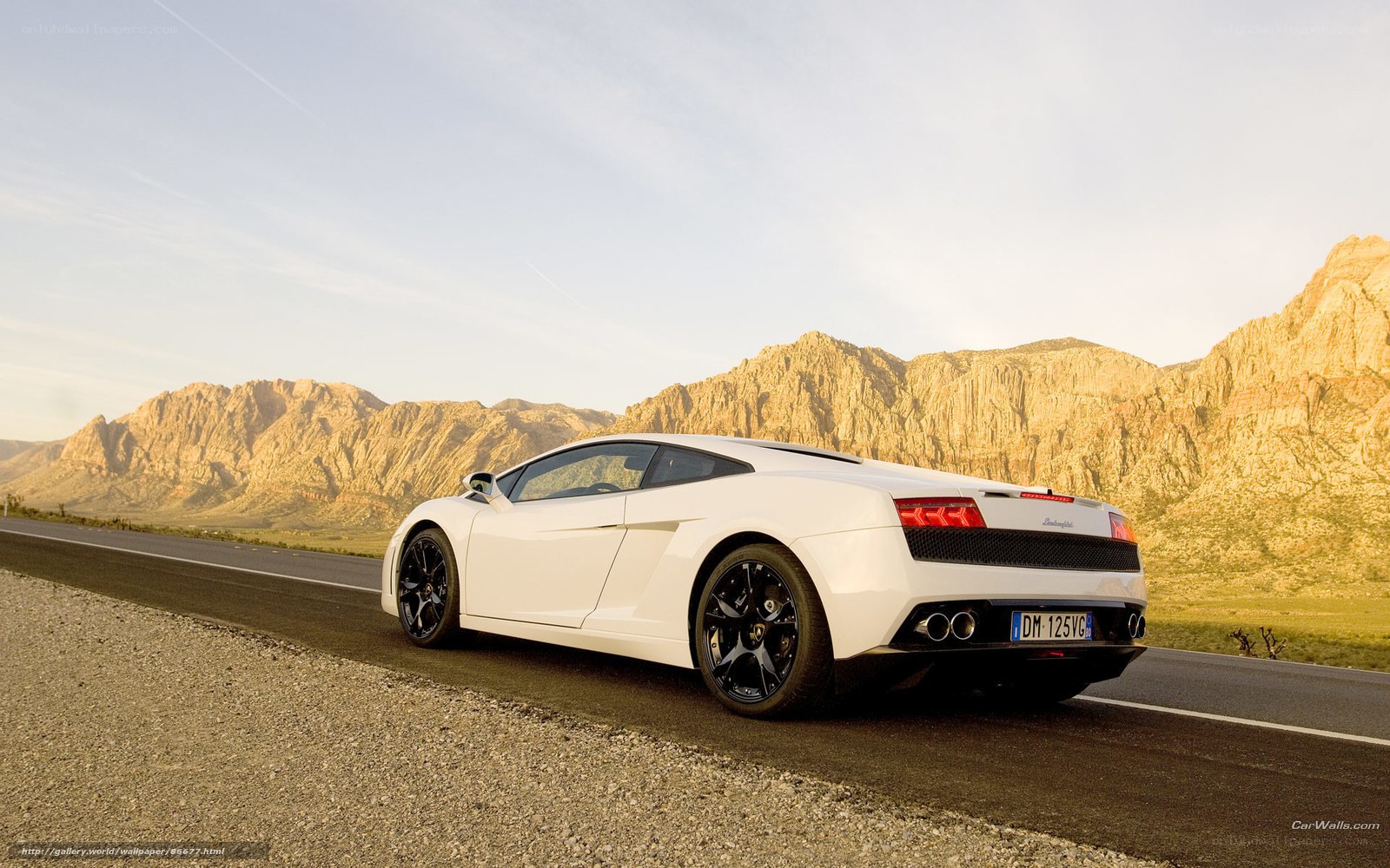 White Lamborghini on mountain road