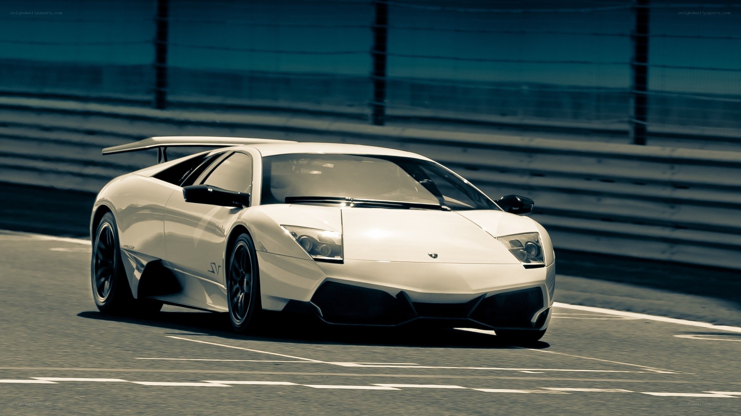 white lamborghini on racetrack