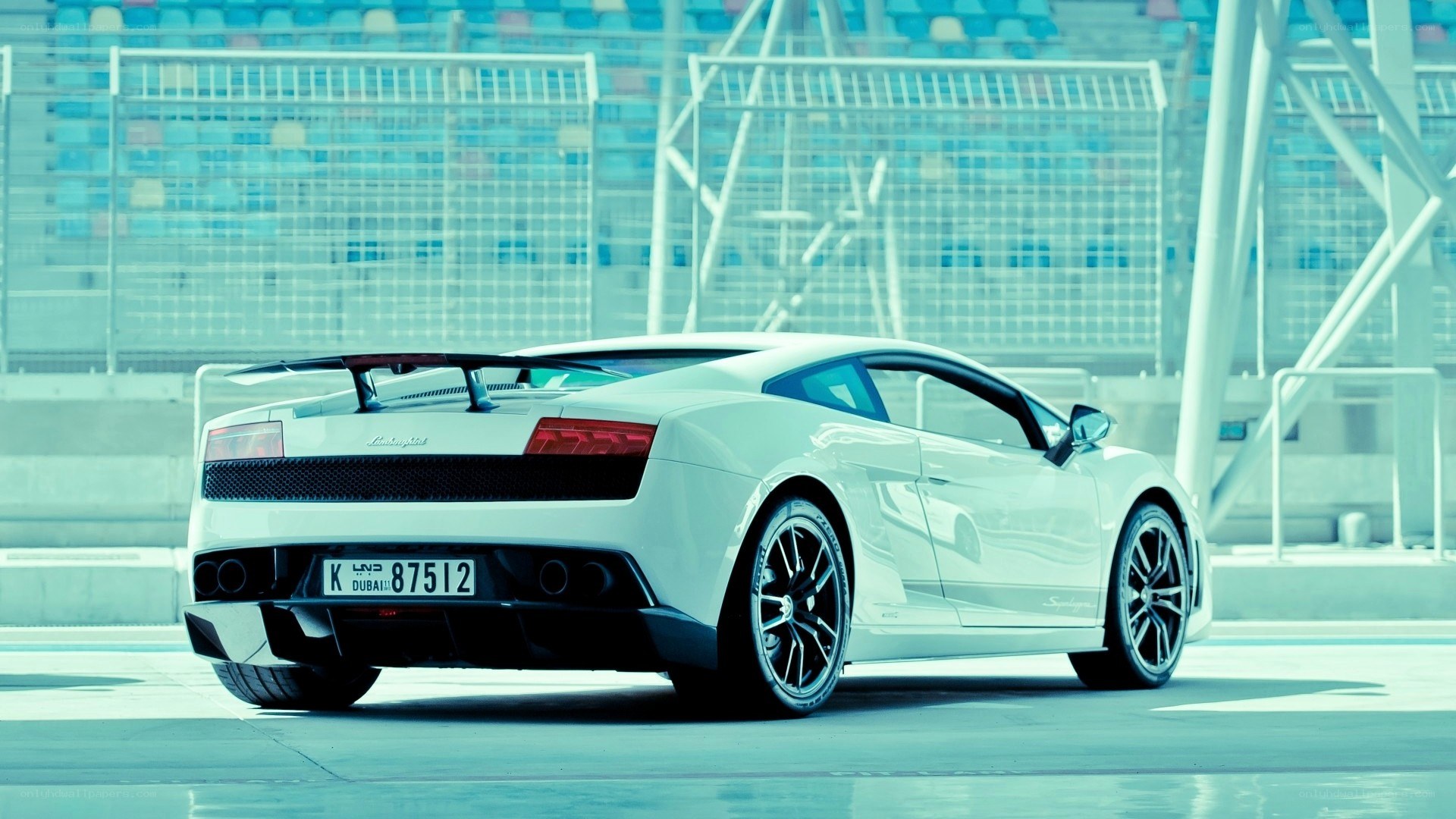 White Lamborghini on racetrack