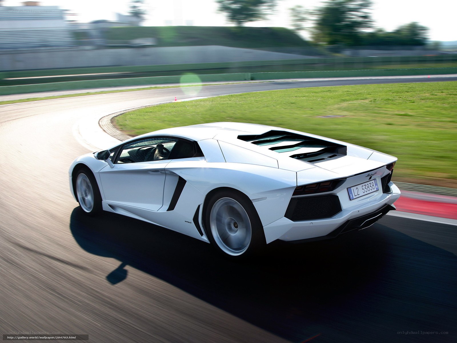White Lamborghini on racetrack