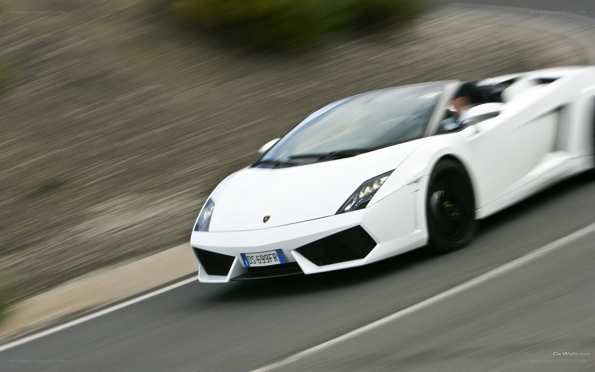 white lamborghini speeding