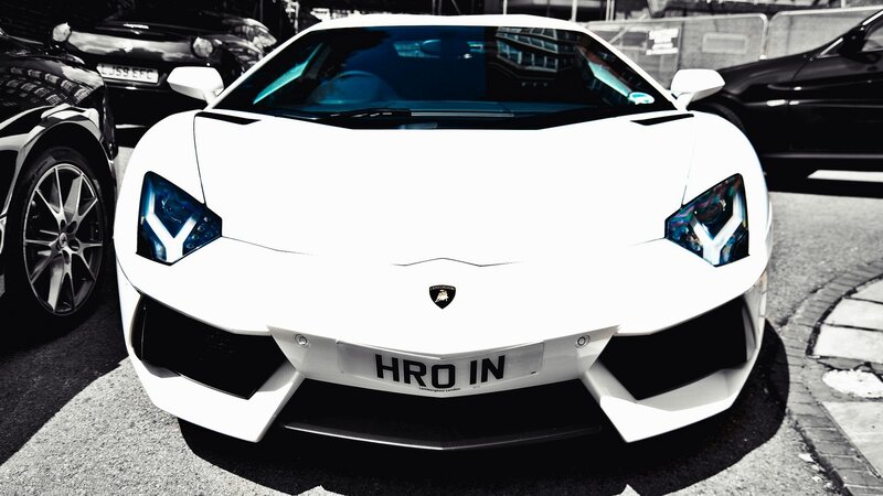 White Lamborghini sports car