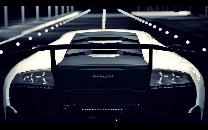White Lamborghini Sports Car — Black, Dramatic