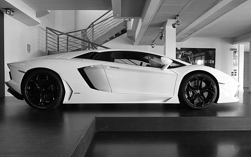 White Lamborghini Sports Car — Black, Modern
