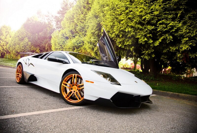 White Lamborghini Sports Car — Dramatic, Afternoon, Photograph, Open Door