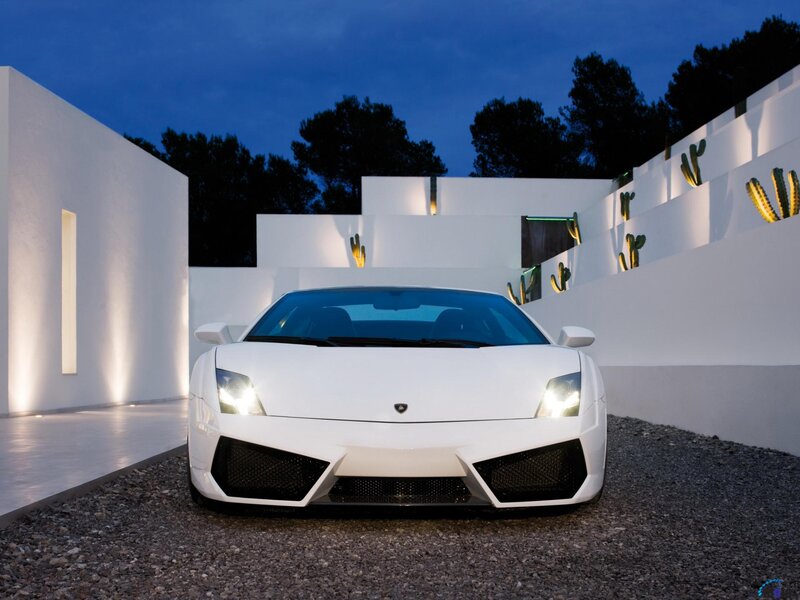 White Lamborghini Sports Car — Dramatic, Night