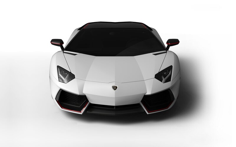 White Lamborghini Sports Car — Dramatic, Photograph, Headlights