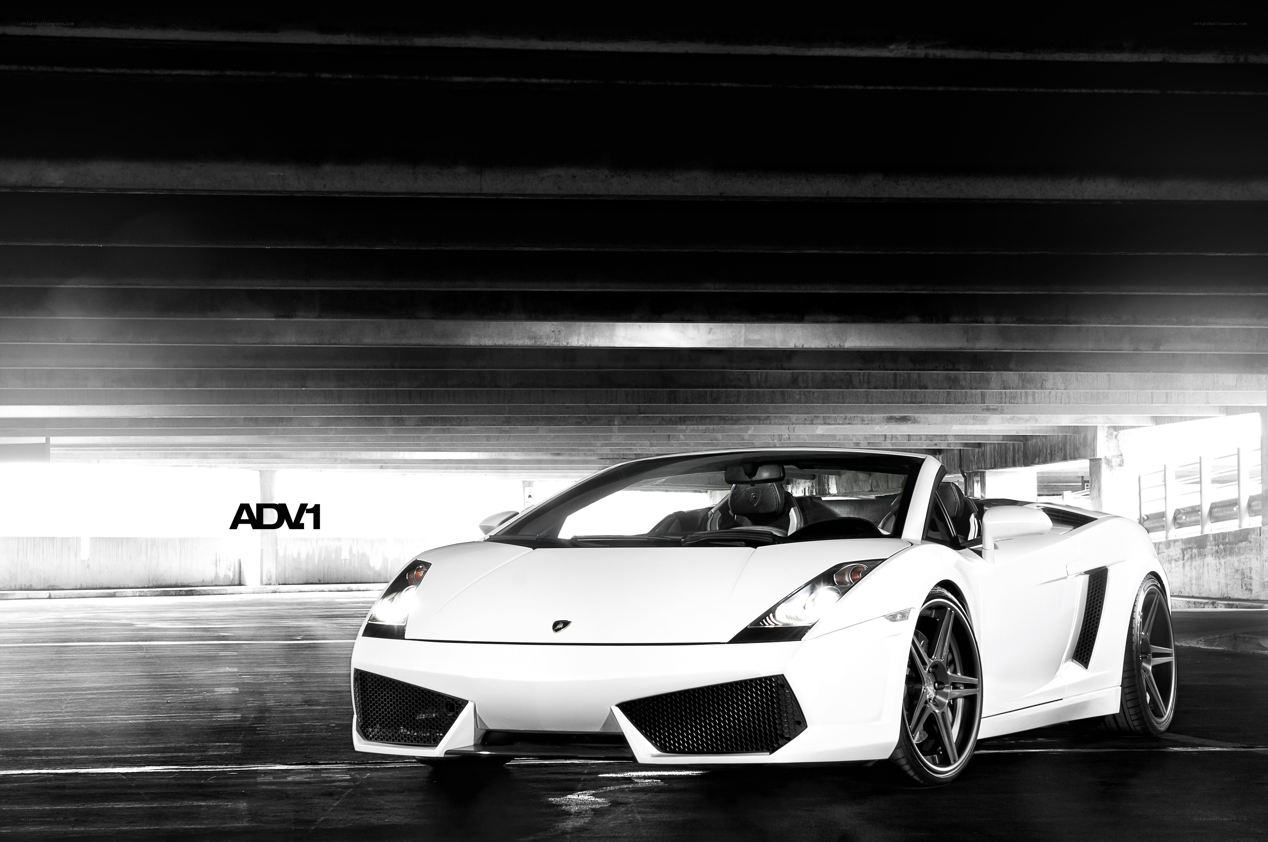 White Lamborghini under overpass