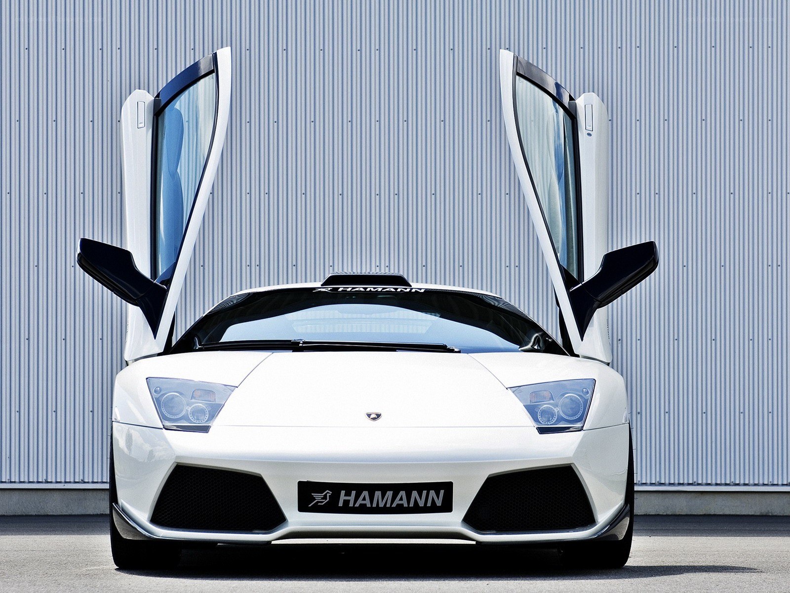 White Lamborghini with doors open