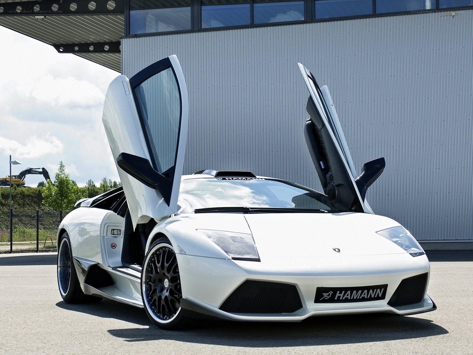 White Lamborghini with doors open