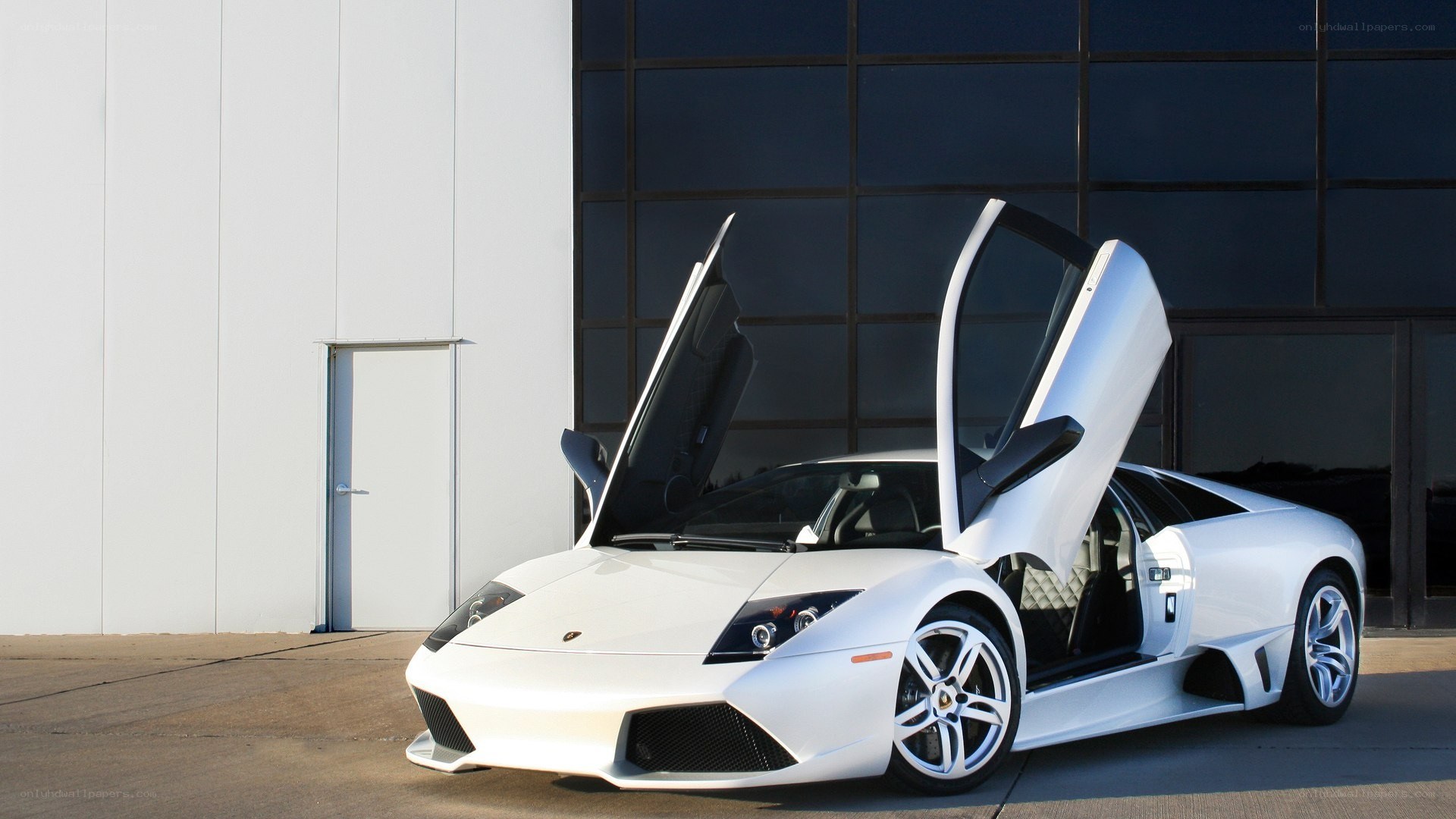 white lamborghini with doors open