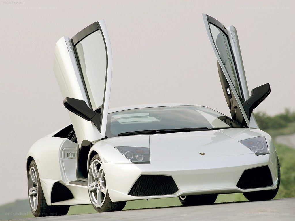 White Lamborghini with doors open