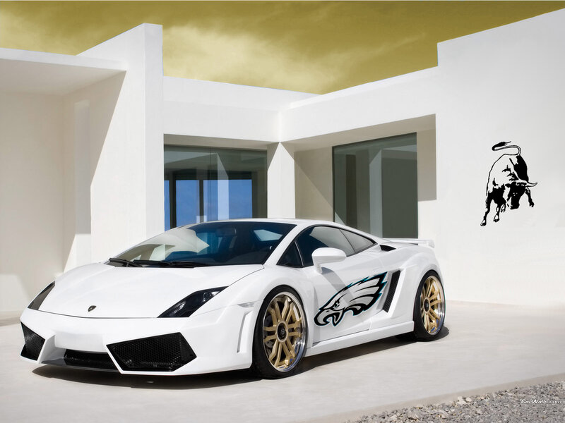 White Lamborghini with Eagles decal