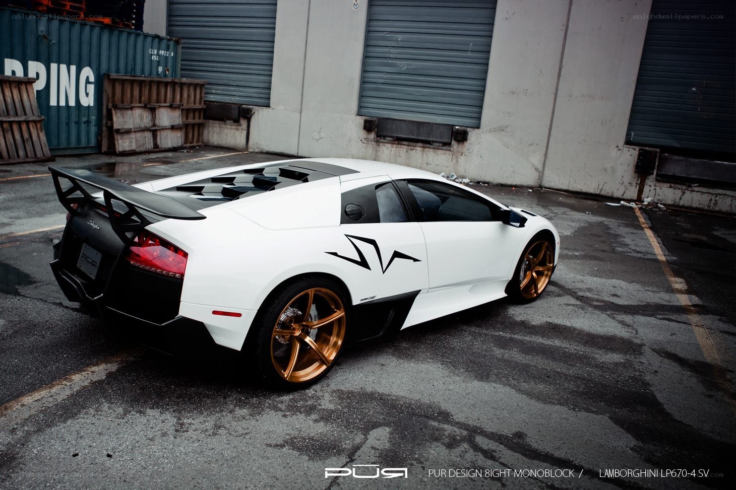White Lamborghini with gold wheels