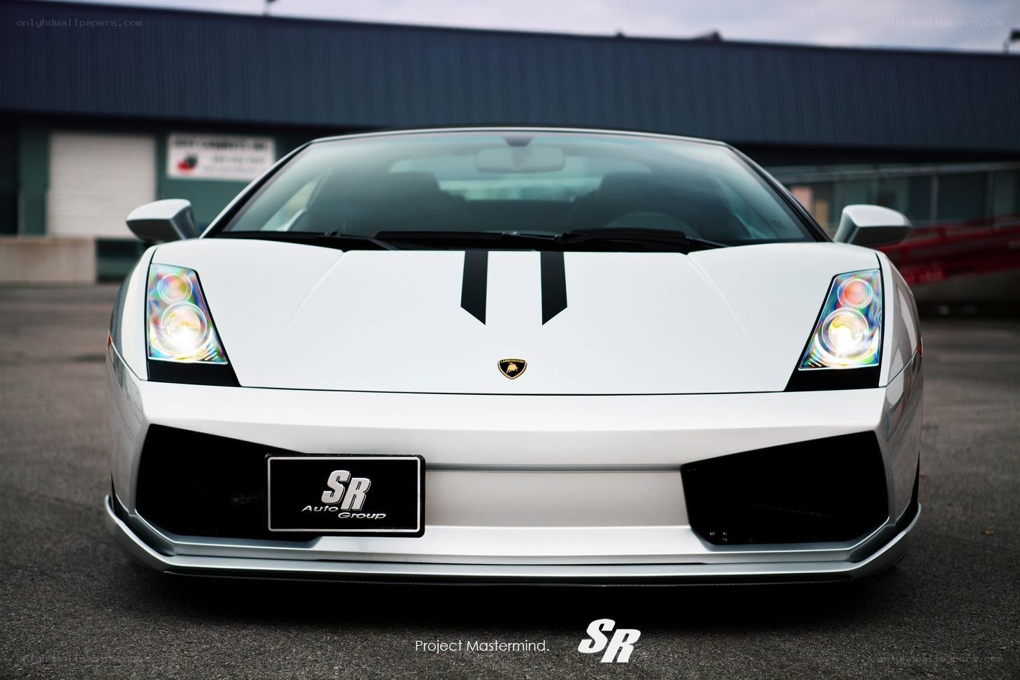 White Lamborghini with racing stripes
