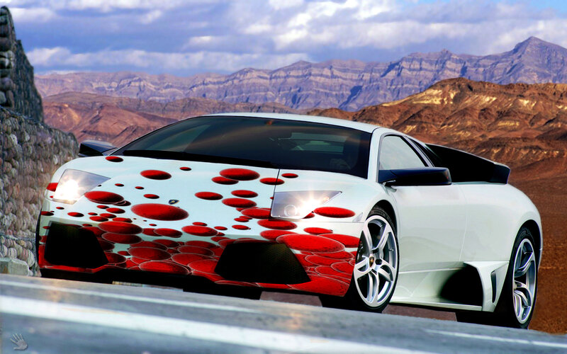 White Lamborghini with red dots