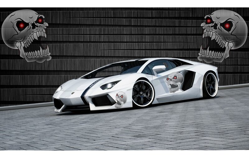 White Lamborghini with Skulls