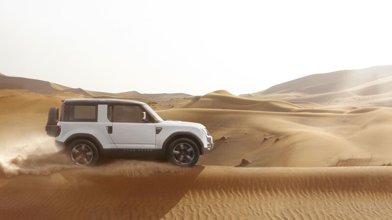 White Land Rover in Desert — Beige