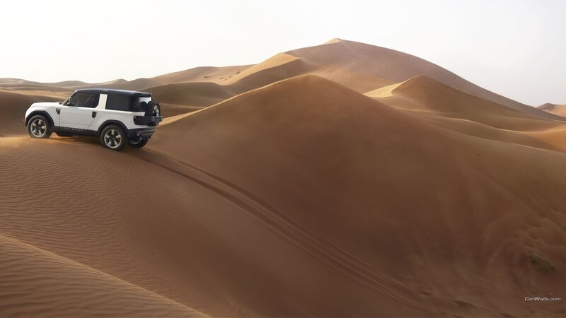 White Land Rover in Desert — Brown