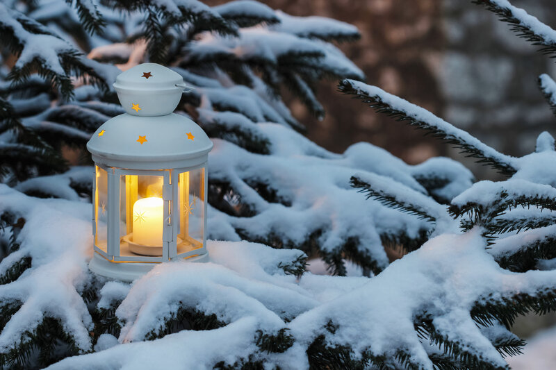 White Lantern in Snow — Serene