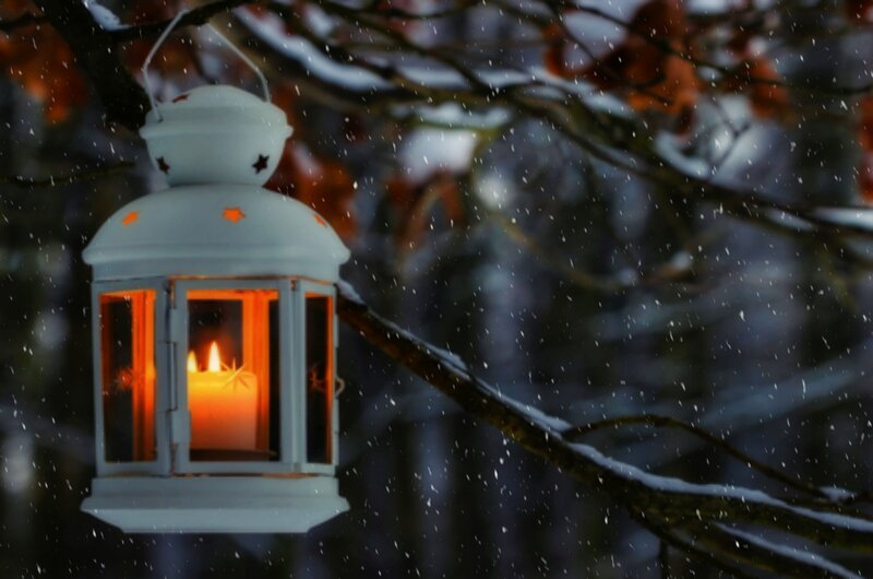 White Lantern in Snow — Serene, Winter