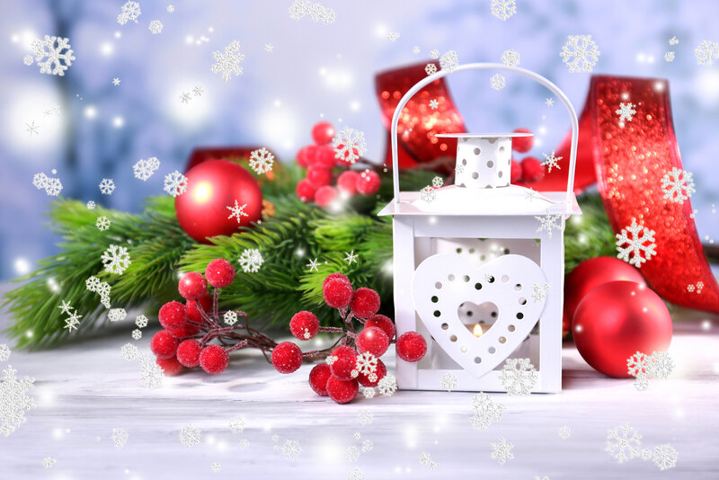 White Lantern with Berries — Festive, Winter